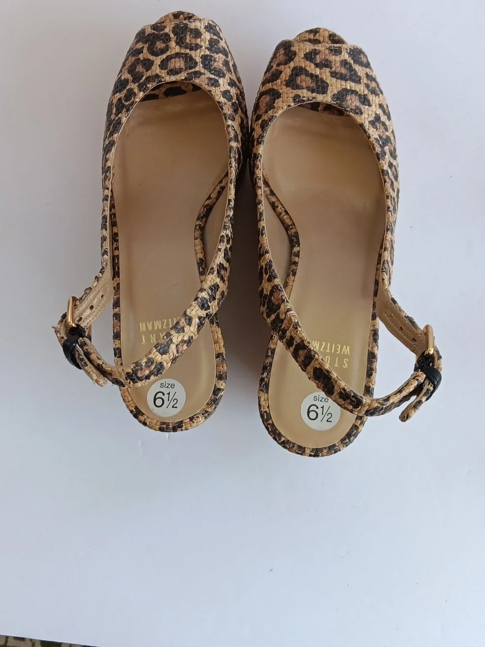 Stuart Weitzman"Jean" Leopard Print Cork Wedge Slingbacks Peep-toe 6.5 M( EUC) - Picture 13 of 16